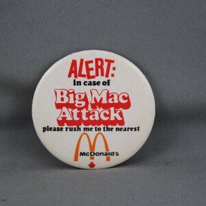 Vintage McDonalds Pin - Alert Big Mac Attack - Celluloid Pin
